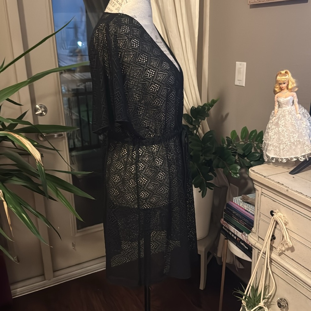 CUPSHE beachwear black sheer coverup swim beach vacation dress tie waist Small - Picture 10 of 12